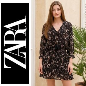 Zara Floral Peasant Mini Dress